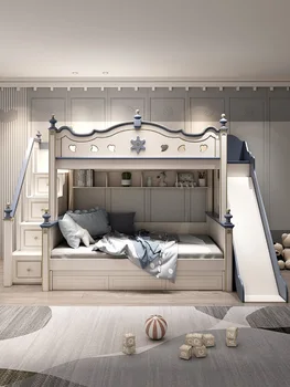 Детские двухъярусные кровати, двухэтажная двухъярусная кровать из массива дерева, высокая и низкая кровать, многофункциональная кровать сестры, кровать матери, двуспальная кровать
