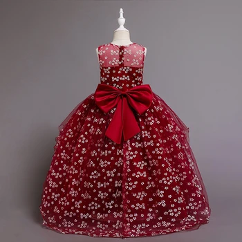 Детские платья с цветочным кружевом для девочек Элегантная детская винтажная вечерняя одежда Princess vestidos de verano 8 10 12 лет