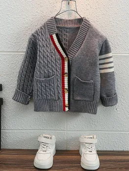 Весенне-осенний детский вязаный кардиган, свитер, детская одежда, свитера для мальчиков и девочек, детская одежда, одежда для маленьких мальчиков, Зима 2-10 лет