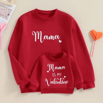 Семейная одежда для Дня Святого Валентина, пуловеры с длинными рукавами и буквенным принтом для мамы, сына и дочки, толстовки, одежда для мамы и детей