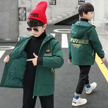Осенне-зимнее пуховое хлопковое пальто для мальчиков, новая детская одежда для бутика для мальчиков среднего и большого размера, утепленная теплая куртка, пальто с длинным рукавом