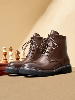 Новый американский стиль, Ретро-повседневные Британские кожаные военные ботинки на шнуровке, Модные мужские Осенне-зимние Кожаные туфли ручной работы