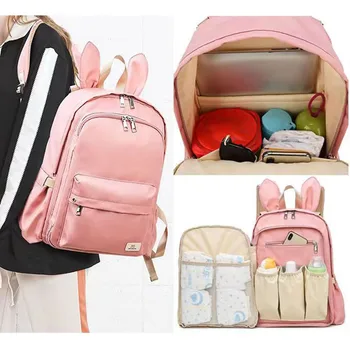 Сумка для мамы SYZM, вместительная изолированная сумка для бутылочек, сумка для детских подгузников, Милый рюкзак с заячьими ушками, сумки для кормления мамы