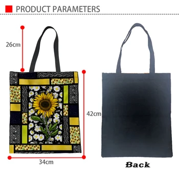 Женская сумка Yikeluo Sunflower Canvas Tote, эко-сумка для покупок, Daisy Black, моющаяся сумка для путешествий на открытом воздухе, сумка-тоут, цветочная сумочка