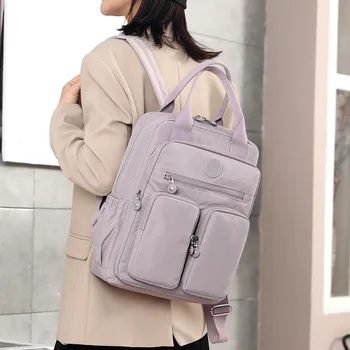 Модный повседневный рюкзак, водонепроницаемый, многофункциональный, большой емкости, однотонные, высококачественные, простые школьные сумки, женские рюкзаки