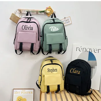 Персонализированное Название вышивки Back To School Supplies Студенческий Школьный рюкзак Большой емкости для девочек на открытом воздухе, Однотонный Рюкзак