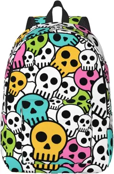 Рюкзак Повседневный Легкий Цветной рюкзак для ноутбука с черепом, Мужская Женская дорожная сумка, уличный брезентовый рюкзак