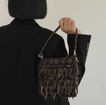 JIAERDI Bohemia, винтажная сумка через плечо, женская вязаная сумка с открытой ручкой в стиле ретро, женская повседневная коричневая сумка-мессенджер, кошелек