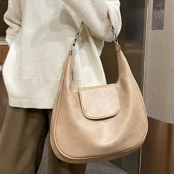 Простая однотонная большая женская сумка через плечо 2022, высококачественная сумка-тоут из мягкой кожи, женская универсальная роскошная дизайнерская сумка