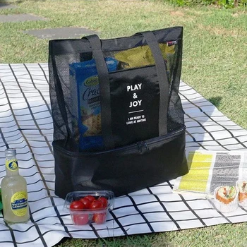 Женская сетчатая прозрачная сумка большой емкости, двухслойная, сохраняющая тепло, Большие пляжные сумки для пикника