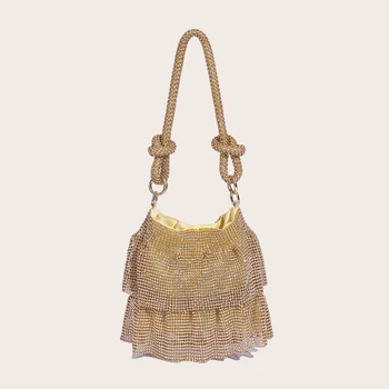 Новая вечерняя сумочка, блестящая плиссированная сумочка со стразами, Роскошная женская сумка из золота для вечеринки, Свадебный клатч с цепочкой