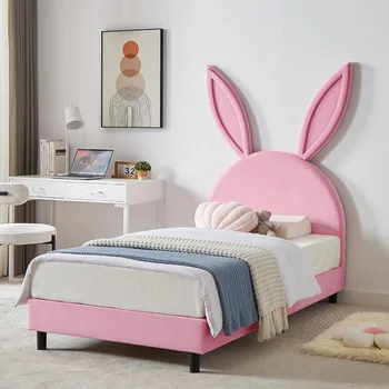 Каркас детской односпальной кровати с мягким изголовьем, кровати Princess для девочек, опора из 12 деревянных планок, боковая пружина не требуется