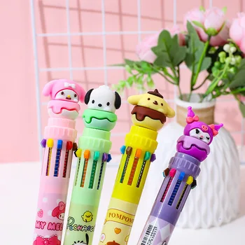 36 шт. / кор. Шариковая ручка Sanrio 10 цветов, Kawaii Kuromi Melody, Многоцветная ручка, Гелевые ручки, Канцелярские принадлежности для студентов