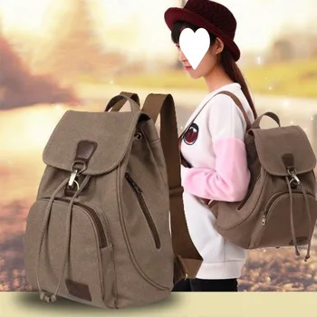 Новый уличный холщовый рюкзак для девочек в стиле ретро, однотонная повседневная модная женская сумка на шнурке 2023, женский рюкзак для путешествий большой емкости