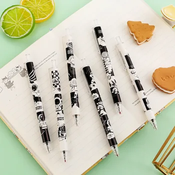 3шт Креативная мультяшная ручка для прессования Черно-белой серии universe, ручка для прессования 0,5 мм, черная ручка-роллер