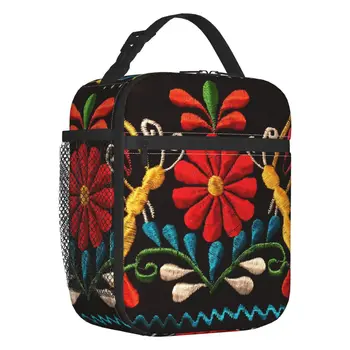 Мексиканские бабочки, цветок, Изолированная сумка для ланча, Отоми, 3D-принт, вышивка, охладитель, касса для бенто, Пикник, путешествия