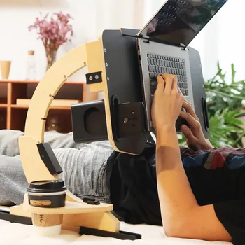 Поднимаемые Плоские Компьютерные столы для домашнего использования Перед сном Прикроватный столик, Способный работать Плоский Стол для ноутбука Деревянный Многофункциональный