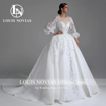 LOUIS NOVIAS Роскошное Бальное Платье Свадебное Платье 2023 Невидимый Вырез Вышивка Бисером Кружево Королевское Свадебное Платье Vestidos De Novia