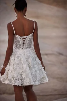 Простое свадебное платье мини-длины, сексуальные бретельки, кружевные аппликации, короткое свадебное платье на шнуровке, Vestidos De Noiva