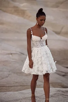 Простое свадебное платье мини-длины, сексуальные бретельки, кружевные аппликации, короткое свадебное платье на шнуровке, Vestidos De Noiva