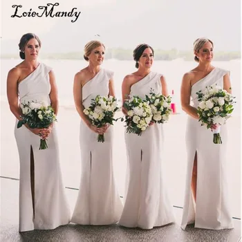 Сексуальные платья подружек невесты Русалочки с высоким разрезом 2023, белое длинное свадебное платье-футляр без рукавов для женщин, подружка невесты