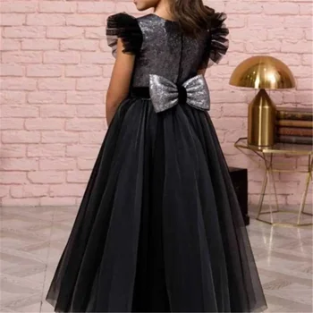 Элегантное Черное тюлевое кружевное платье с бантом для девочек в цветочек, платья для бала принцессы, платья для первого причастия, Подарок на День рождения для детей-сюрприз