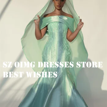 OIMG, новое дизайнерское платье для выпускного вечера, арабские короткие рукава, Роскошные Женские вечерние платья в пол с зеленым бисером, вечернее платье для вечеринок