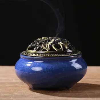 Керамическая курильница для благовоний с держателем для ароматических палочек + изоляция используется для благовоний в виде палочек или спиралей, шишек шалфея (синий)