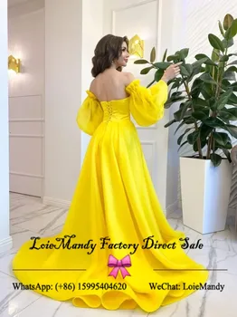 Золотисто-желтые вечерние платья Саудовской Аравии С длинным пышным рукавом-пузырем, платье для выпускного вечера для женщин, праздничное платье с высоким разрезом, праздничное платье с высоким разрезом