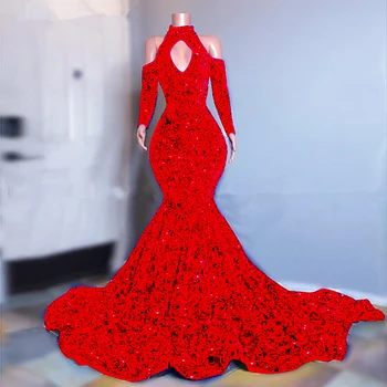 Красные Блестящие женские платья с пайетками 