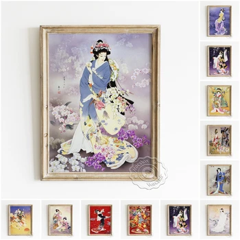 Традиционный японский костюм Харуйо Морита, Кимоно, выставочный плакат, Классическая элегантность, принт с изображением девушки-гейши, холст, живопись, декор