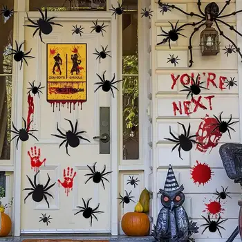 12шт 3D наклейки с пауком на стену Хэллоуин Украшение для дома Черные наклейки с пауком DIY Настенное украшение для вечеринки в помещении на Хэллоуин