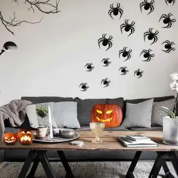 12шт 3D наклейки с пауком на стену Хэллоуин Украшение для дома Черные наклейки с пауком DIY Настенное украшение для вечеринки в помещении на Хэллоуин