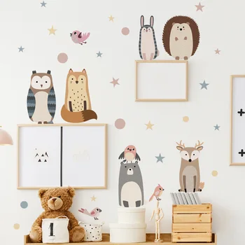 Наклейки на стены с мультяшными животными в скандинавском стиле для детского фона, украшения комнаты на стену, самоклеящиеся наклейки на стену
