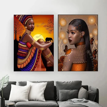 Абстрактное Искусство Современная Африканская Чернокожая Женщина Искусство Граффити Холст Живопись и Печать Плакат Африканской Девушки Настенное Художественное Украшение Картины