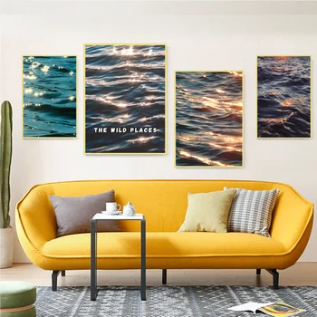 Мерцающий пейзаж морской глади Классические винтажные плакаты Настенное искусство Ретро плакаты для дома Наклейки Настенная живопись