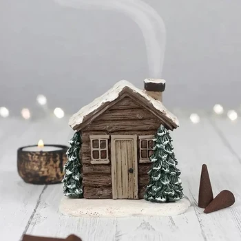 Рождественская Зимняя Бревенчатая хижина, сжигающая благовония в конусе, Рождественская дымовая труба, хижина, курильница в конусе, украшение стола, Рождественский декор