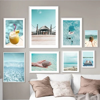 Напиток из морской воды в отеле, Летняя прохлада, пейзаж для путешествий на море, снятый на холсте, настенный художественный плакат и принт для домашнего декора
