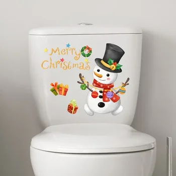 Рождественская наклейка на туалет, наклейка с маленьким Снеговиком, наклейка на туалет, фон для украшения туалета, Наклейка на стену