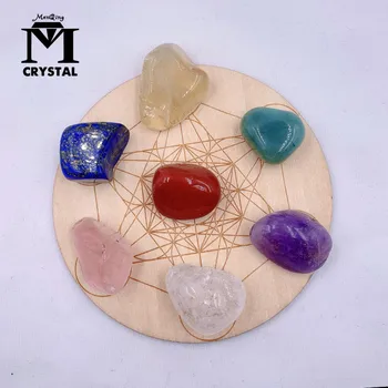 7ШТ Натуральный кристалл, драгоценный камень, исцеляющий Семь Чакр, камень Семи звезд, Массивная деревянная пластина, гравийная крошка, Чакра, домашний декор для подарка