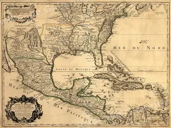 1700-е годы Новый свет Испанские колонии Старая карта ШЕЛКОВЫЙ плакат настенное искусство домашняя декоративная живопись