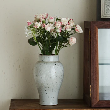 Тао Мэйдзи Винтажная зеленая грубая керамика ручной работы, Широкая ваза для сливы, сухие цветы, гидропонная цветочная композиция