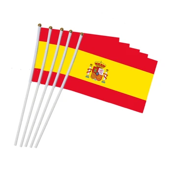 Национальный Флаг Испании с Пластиковым Флагштоком, размахивающие вручную флаги Испании Из Полиэстера 14 *21 СМ 10шт