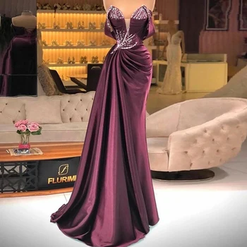 Элегантное Бордовое Атласное Плиссированное вечернее платье с аппликацией из блесток, платье для выпускного вечера в стиле милой девушки, вечернее платье с оборками, праздничное платье Vestido De Gala