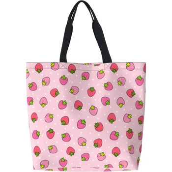 Клубничная большая сумка-тоут для женщин, многоразовые сумки для покупок фруктов, пляжная сумка через плечо, водонепроницаемая для путешествий за продуктами