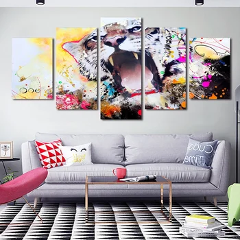 Абстрактное украшение для дома с мультяшными животными, Безрамный художественный плакат, Красочная картина на холсте, HD Печать, 5 настенных рисунков