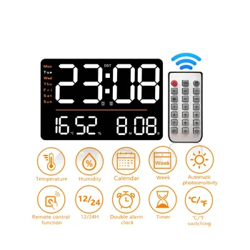 Светодиодные цифровые настенные часы Температура Влажность Электронные часы с дистанционной регулировкой яркости Часы для спальни Офисный декор