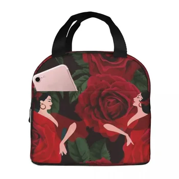 Сумка для ланча для мужчин и женщин Flamenco Roses Изолированный кулер Портативный для пикника Работа Танцор Танец Испания Испанские Оксфордские сумки-тоут