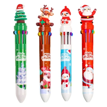 Рождественская шариковая ручка 10 цветов в 1, многоцветная ручка для рождественских чулок, принадлежности для рождественской вечеринки N58E