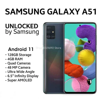 Оригинальный Samsung Galaxy A51 SM-A515U 128 ГБ + 4 ГБ 48 МП Разблокированный смартфон-Нераспечатанный
